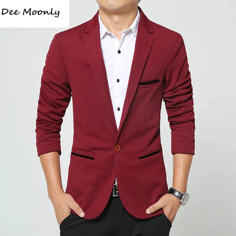 DEE MOONLY 2020 Men slim fit fashion blazer Suit Jacket Black Blue Red plus size M to 5XL Male blazers Mens coat Wedding dress