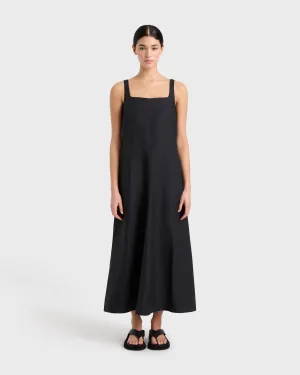 Delphi Linen Flared Maxi Dress - Black