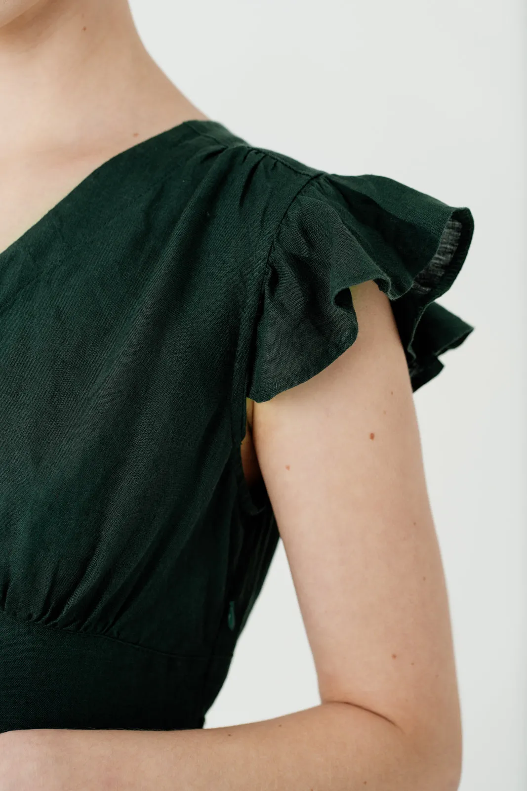 Diane Dress, Ruffle Sleeve, Evergreen
