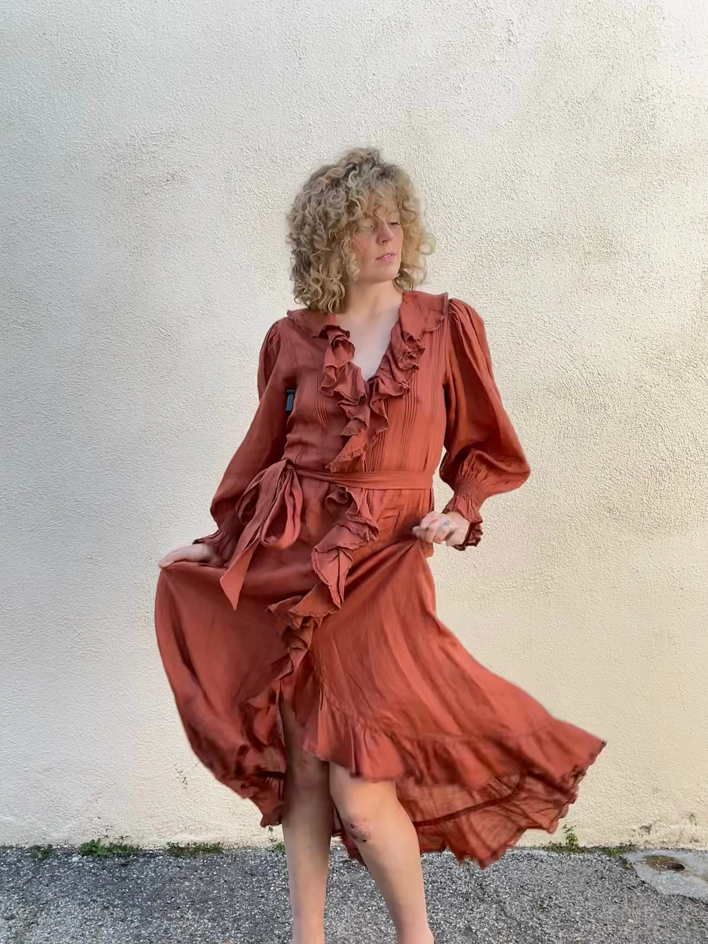 Doen Nadia Rust Color Linen Dress