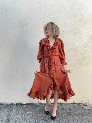 Doen Nadia Rust Color Linen Dress