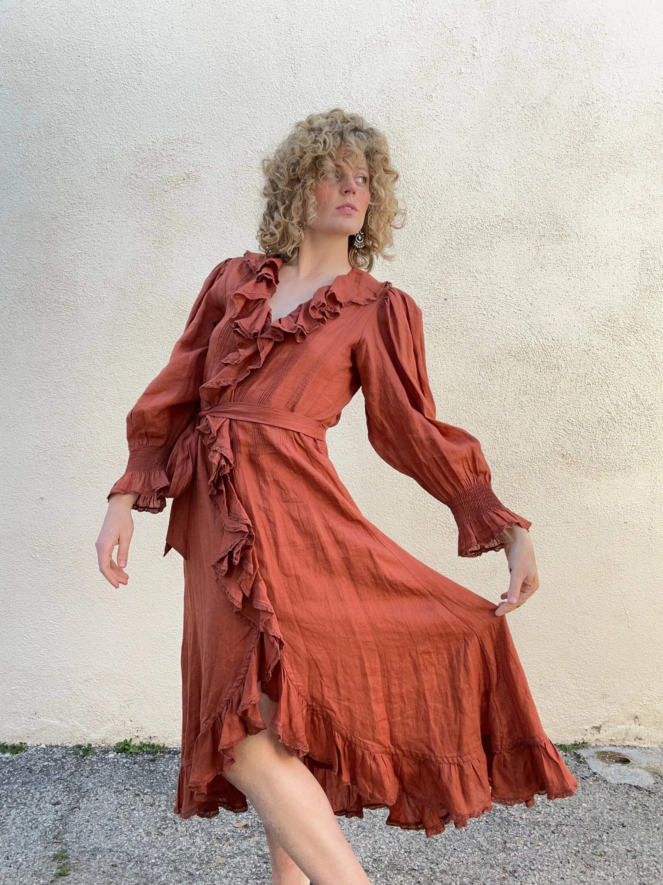 Doen Nadia Rust Color Linen Dress