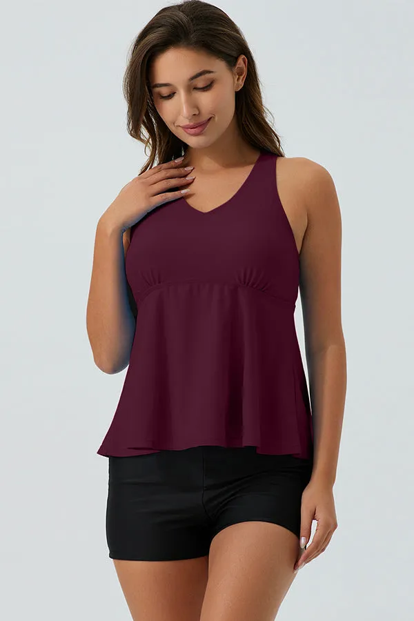 ECUPPER Ruffle Tank Top Built in Bra Swimwear Racerback