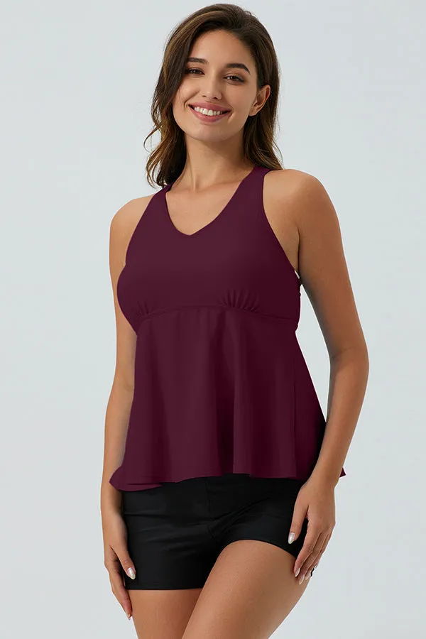 ECUPPER Ruffle Tank Top Built in Bra Swimwear Racerback