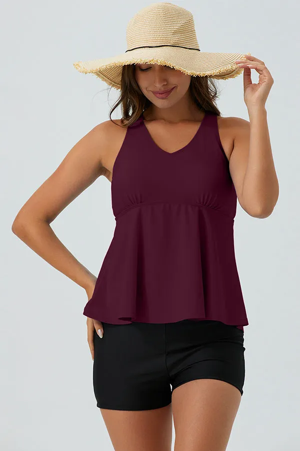 ECUPPER Ruffle Tank Top Built in Bra Swimwear Racerback