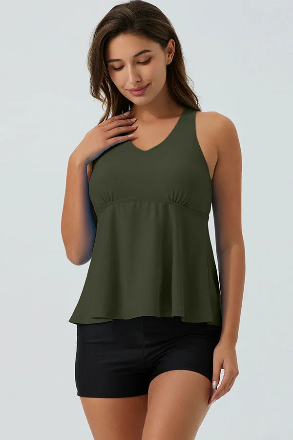 ECUPPER Ruffle Tank Top Built in Bra Swimwear Racerback