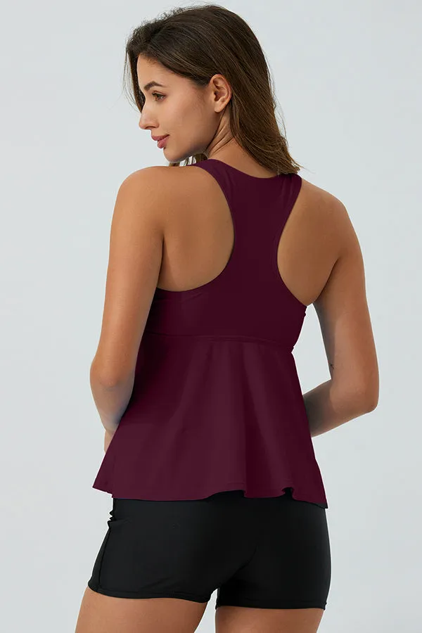 ECUPPER Ruffle Tank Top Built in Bra Swimwear Racerback