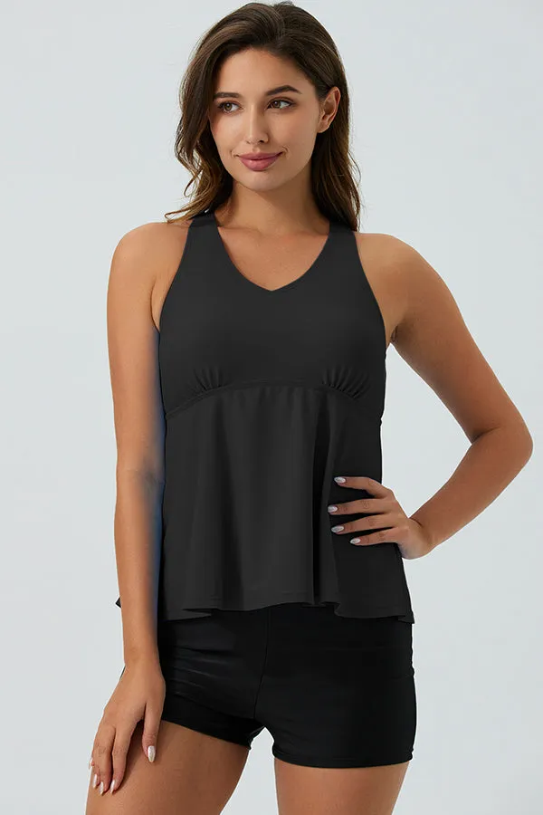 ECUPPER Ruffle Tank Top Built in Bra Swimwear Racerback