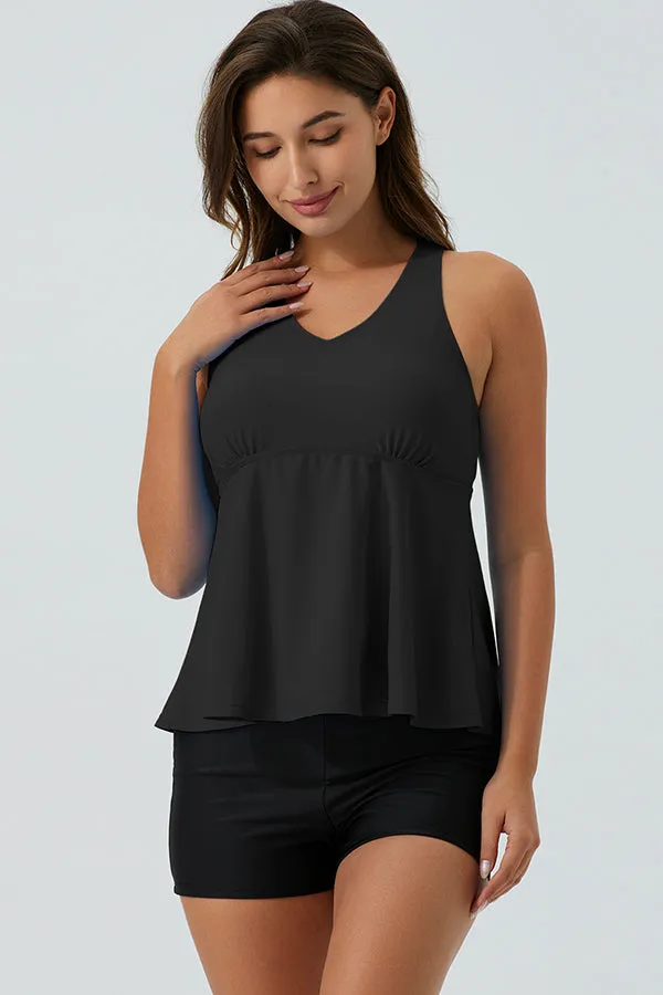 ECUPPER Ruffle Tank Top Built in Bra Swimwear Racerback