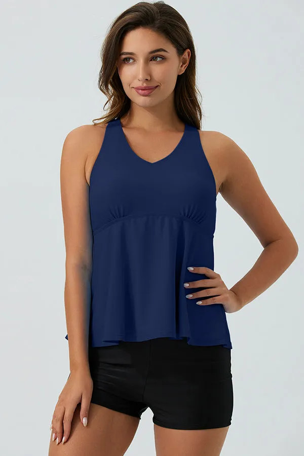 ECUPPER Ruffle Tank Top Built in Bra Swimwear Racerback