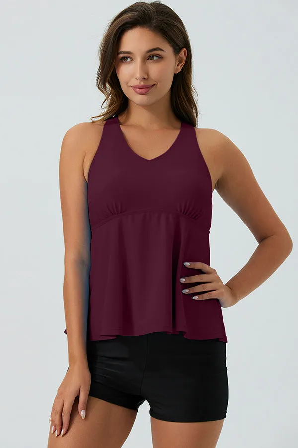 ECUPPER Ruffle Tank Top Built in Bra Swimwear Racerback