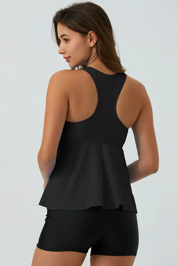 ECUPPER Ruffle Tank Top Built in Bra Swimwear Racerback