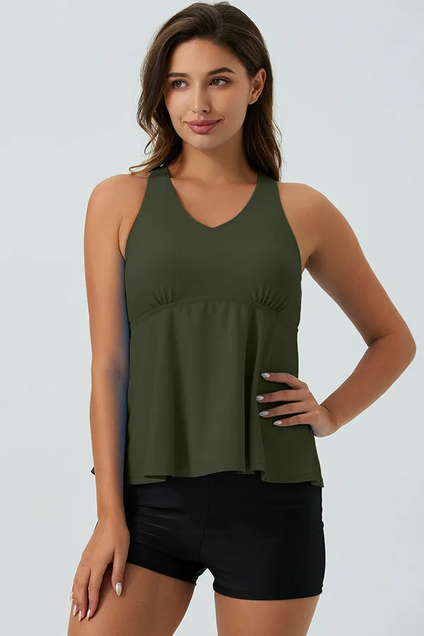 ECUPPER Ruffle Tank Top Built in Bra Swimwear Racerback