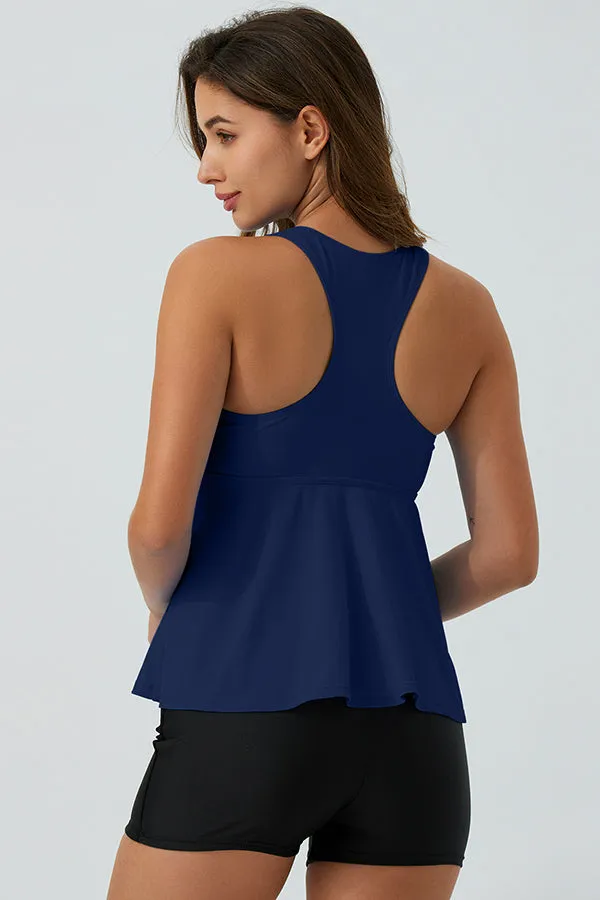 ECUPPER Ruffle Tank Top Built in Bra Swimwear Racerback