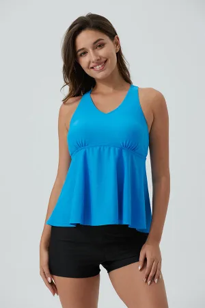 ECUPPER Ruffle Tank Top Built in Bra Swimwear Racerback