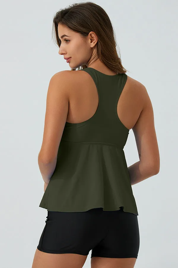 ECUPPER Ruffle Tank Top Built in Bra Swimwear Racerback