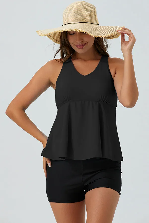 ECUPPER Ruffle Tank Top Built in Bra Swimwear Racerback