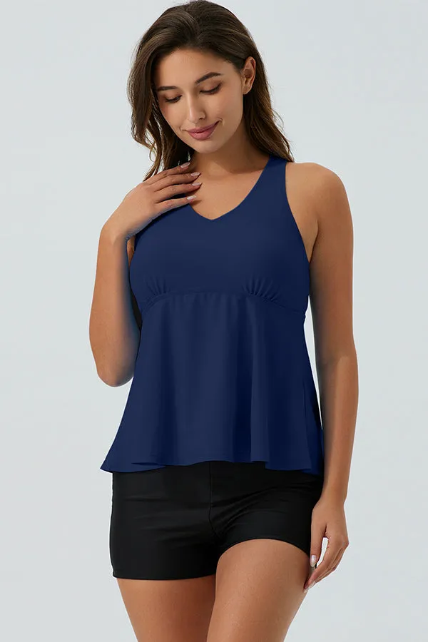 ECUPPER Ruffle Tank Top Built in Bra Swimwear Racerback