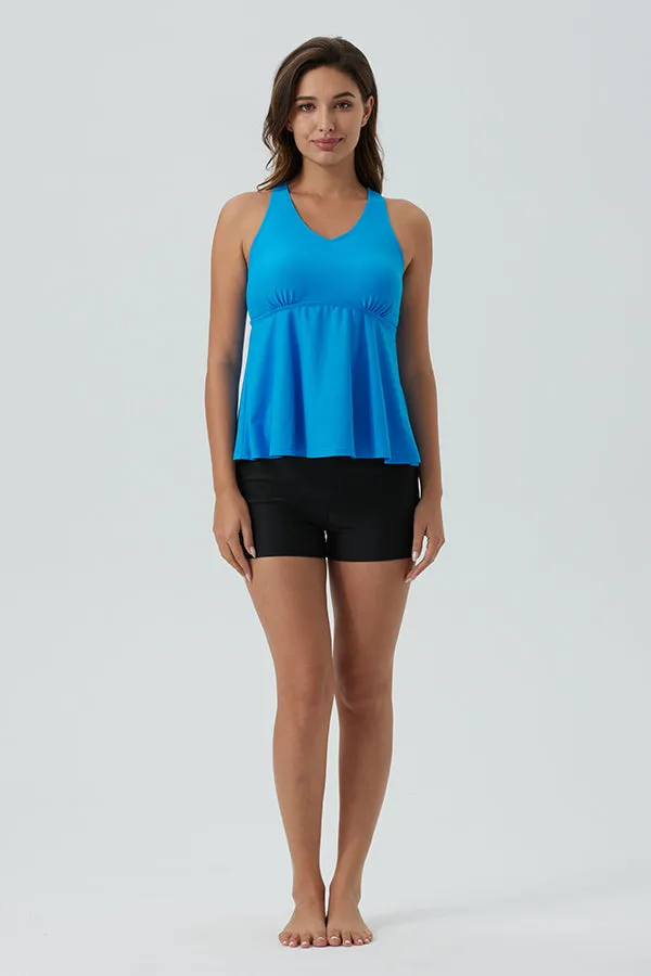 ECUPPER Ruffle Tank Top Built in Bra Swimwear Racerback