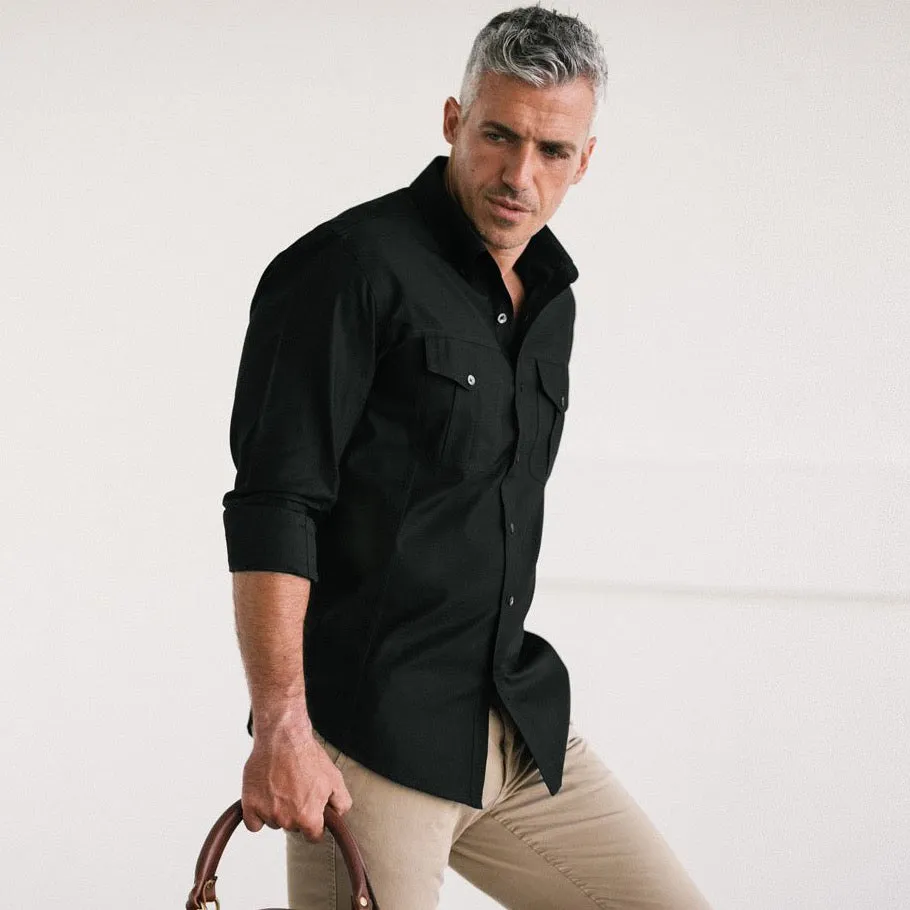Editor Shirt – Jet Black Mercerized Cotton