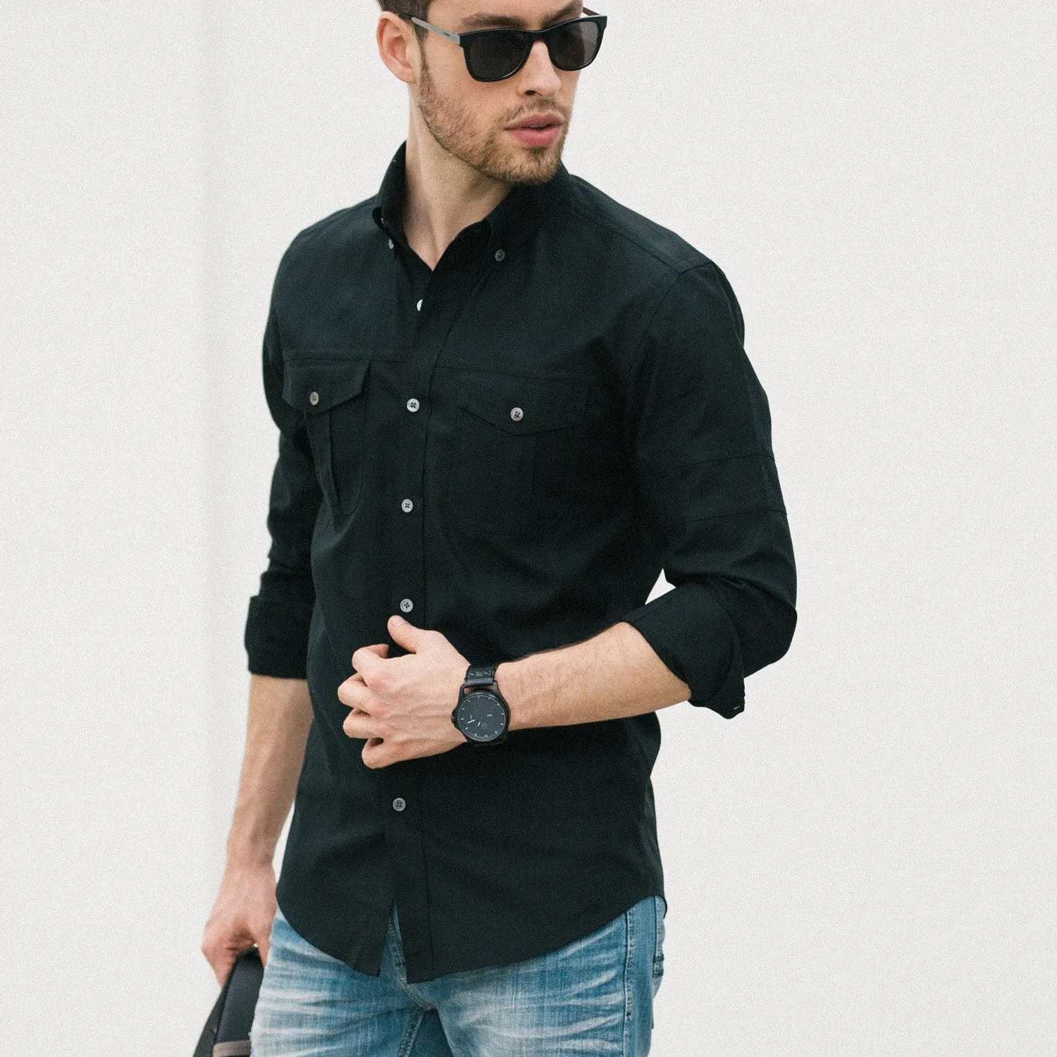 Editor Shirt – Jet Black Mercerized Cotton