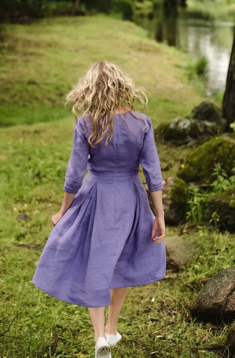 Elegant Retro 3/4 Sleeves Linen Dress