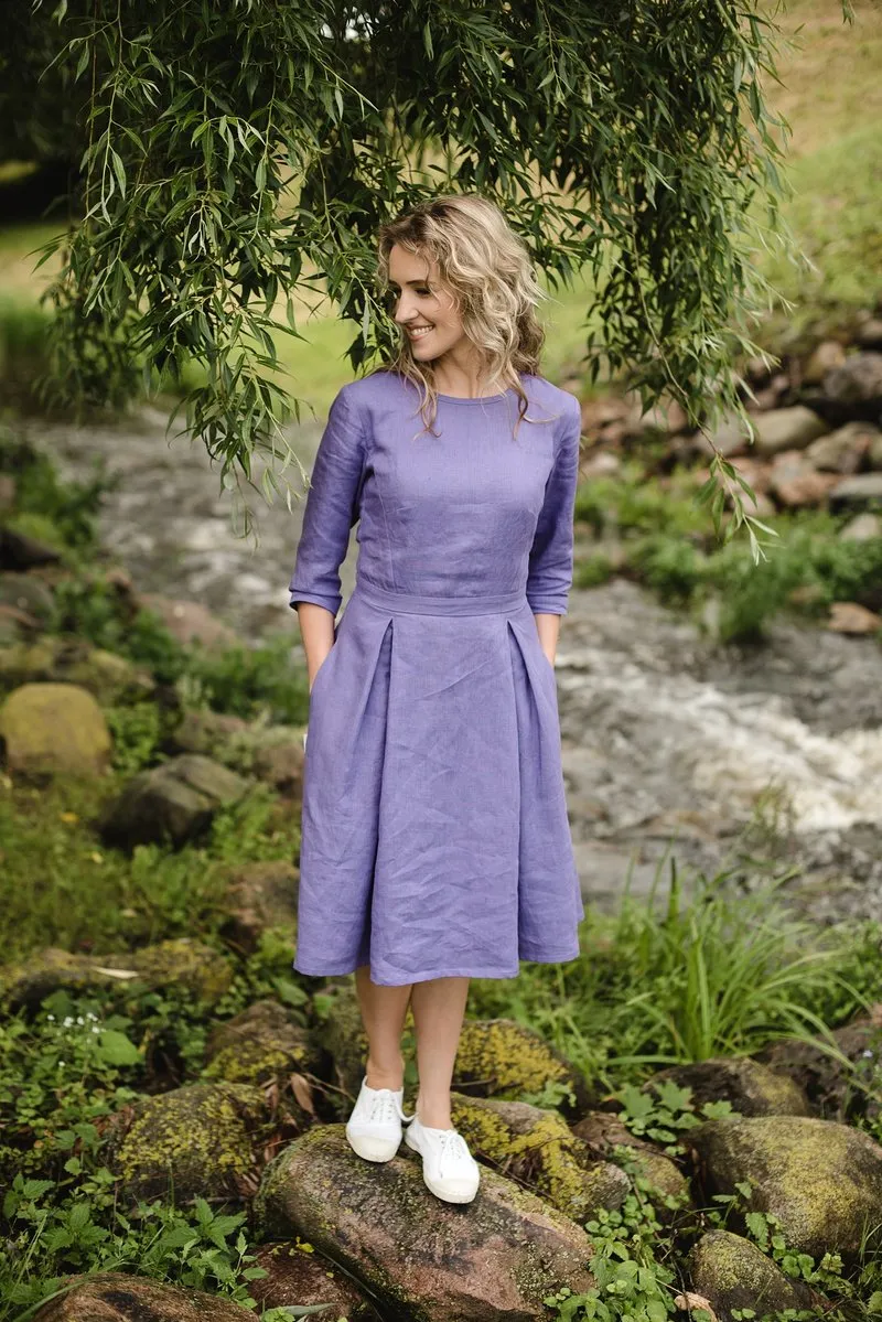 Elegant Retro 3/4 Sleeves Linen Dress