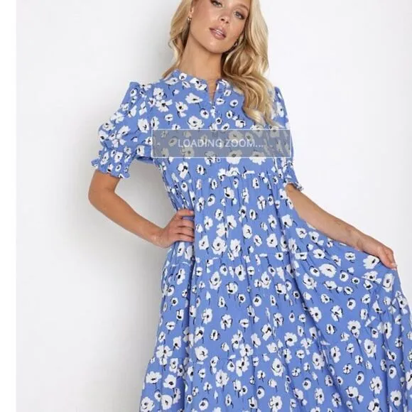 En Saison Floral Print Midi Dress Blue Size Small