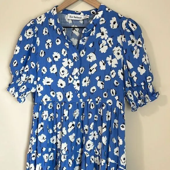 En Saison Floral Print Midi Dress Blue Size Small