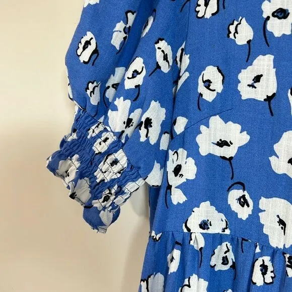En Saison Floral Print Midi Dress Blue Size Small