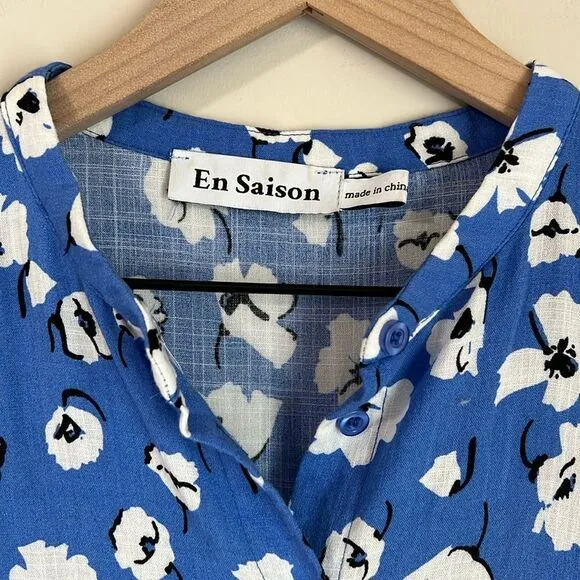 En Saison Floral Print Midi Dress Blue Size Small