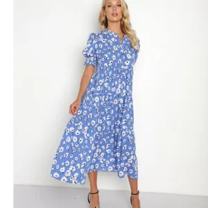 En Saison Floral Print Midi Dress Blue Size Small