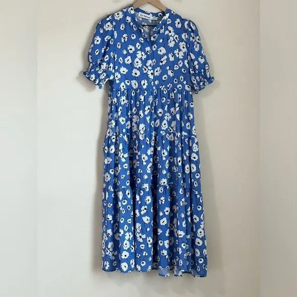 En Saison Floral Print Midi Dress Blue Size Small