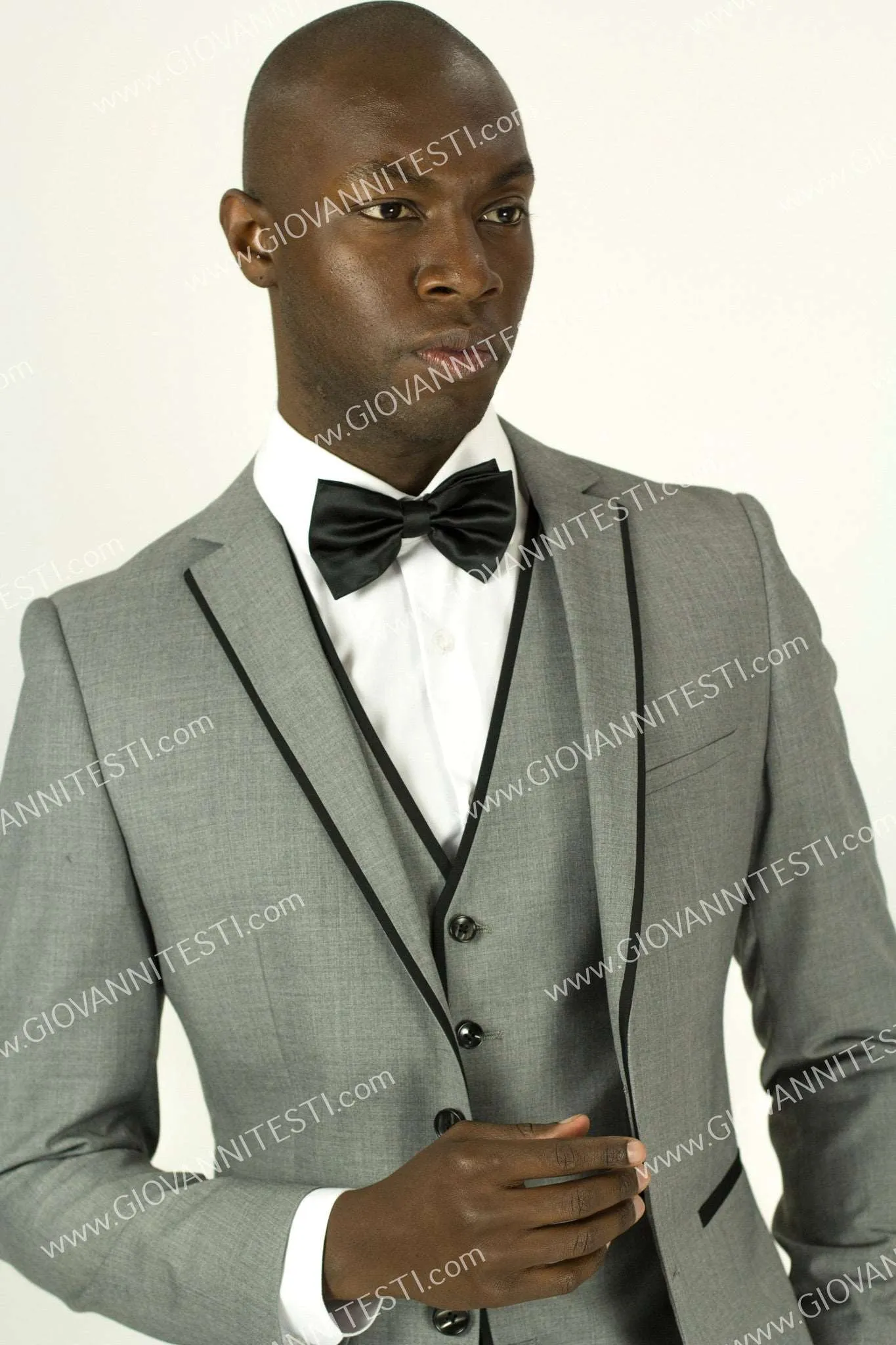 Fabio Fabrinni 2 Button 3 Piece Grey Slim Fit Suit with Taping FF2NAV-1230 L. GREY/BLK