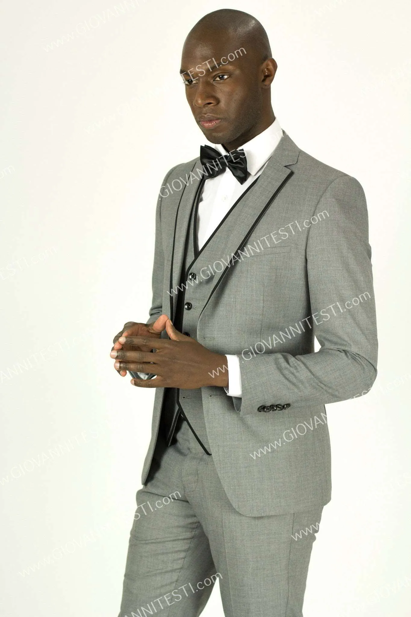 Fabio Fabrinni 2 Button 3 Piece Grey Slim Fit Suit with Taping FF2NAV-1230 L. GREY/BLK