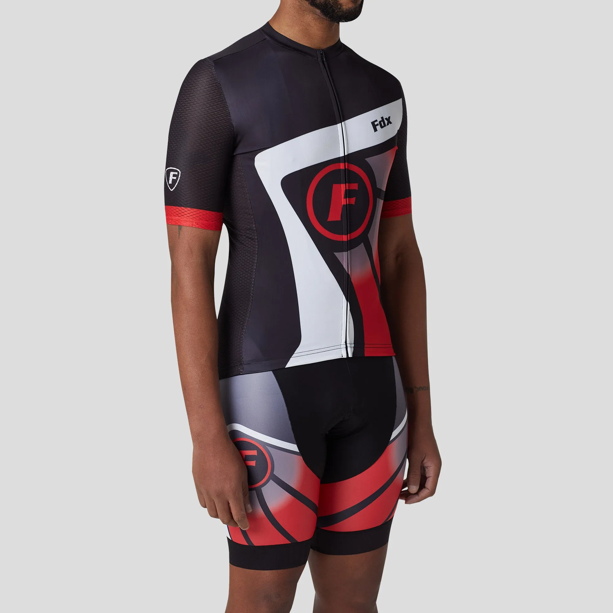 Fdx Men's & Boy's Set Signature Red Short Sleeve Summer Cycling Jersey & Bib Shorts