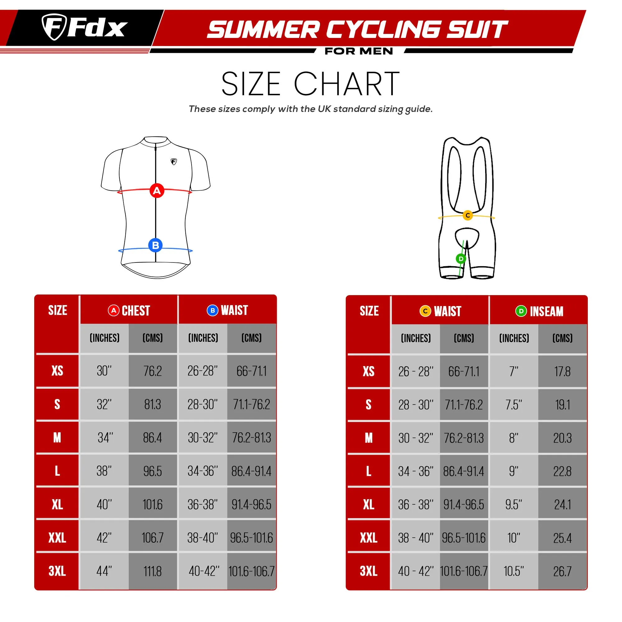 Fdx Men's & Boy's Set Signature Red Short Sleeve Summer Cycling Jersey & Bib Shorts