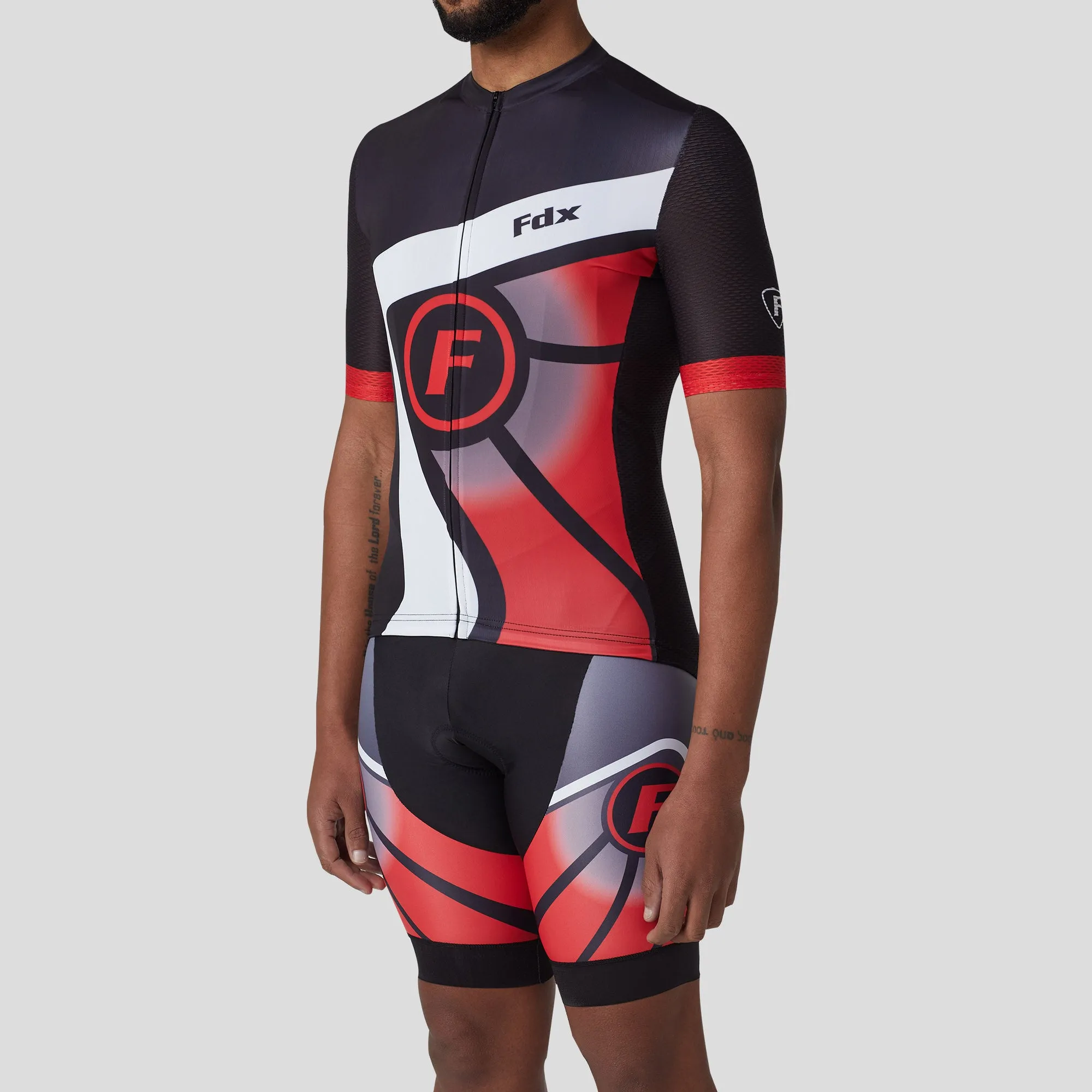 Fdx Men's & Boy's Set Signature Red Short Sleeve Summer Cycling Jersey & Bib Shorts