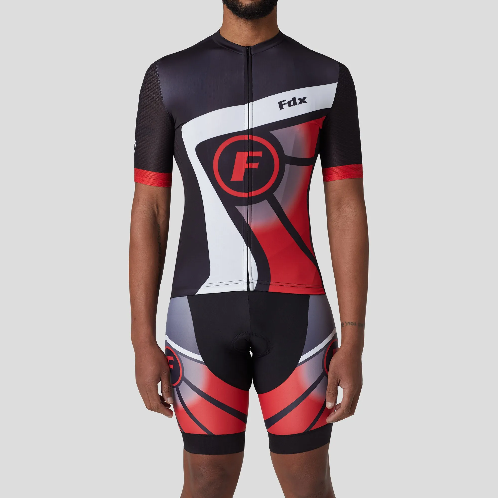 Fdx Men's & Boy's Set Signature Red Short Sleeve Summer Cycling Jersey & Bib Shorts