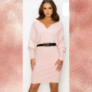 Fitted waffle knit dress, belt and dropped shoulders