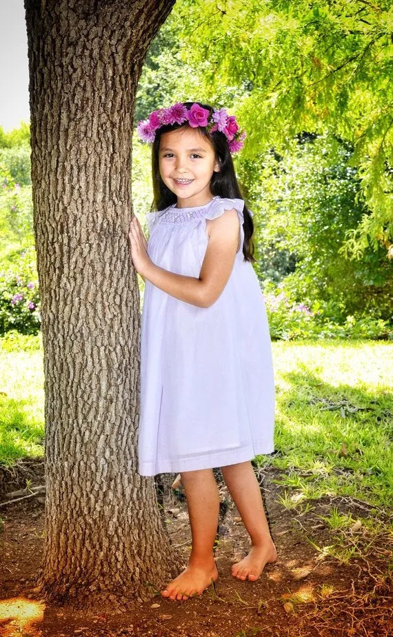 Flower Girl Dress Lavender Cotton Fabric Hand Smocked