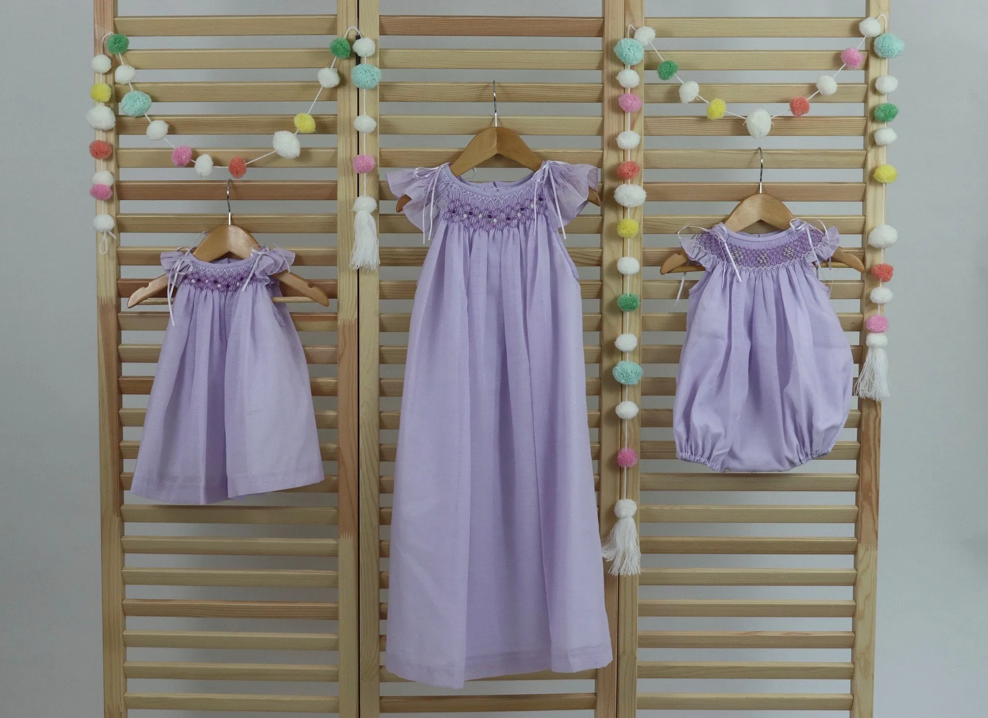 Flower Girl Dress Lavender Cotton Fabric Hand Smocked