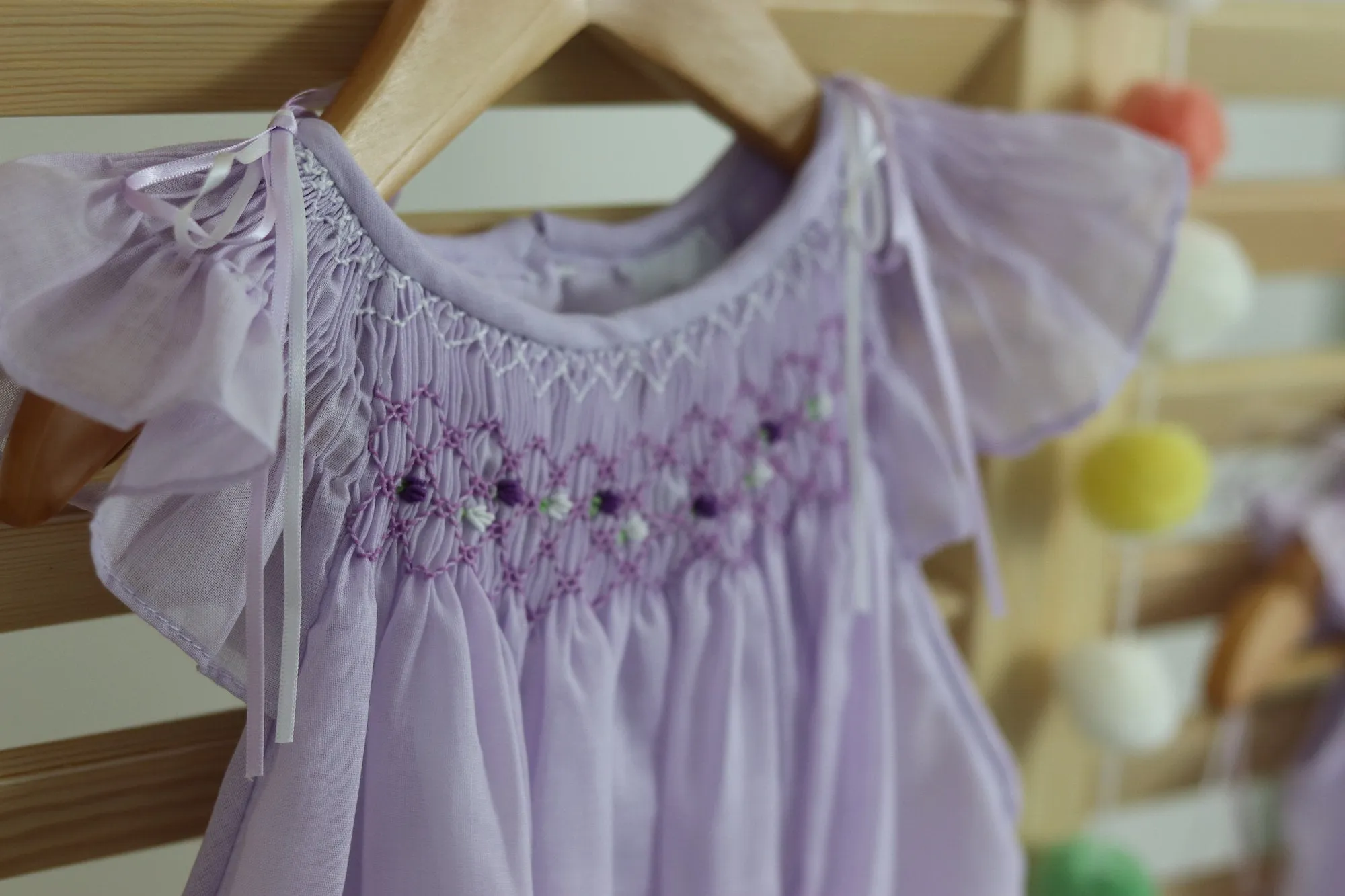 Flower Girl Dress Lavender Cotton Fabric Hand Smocked