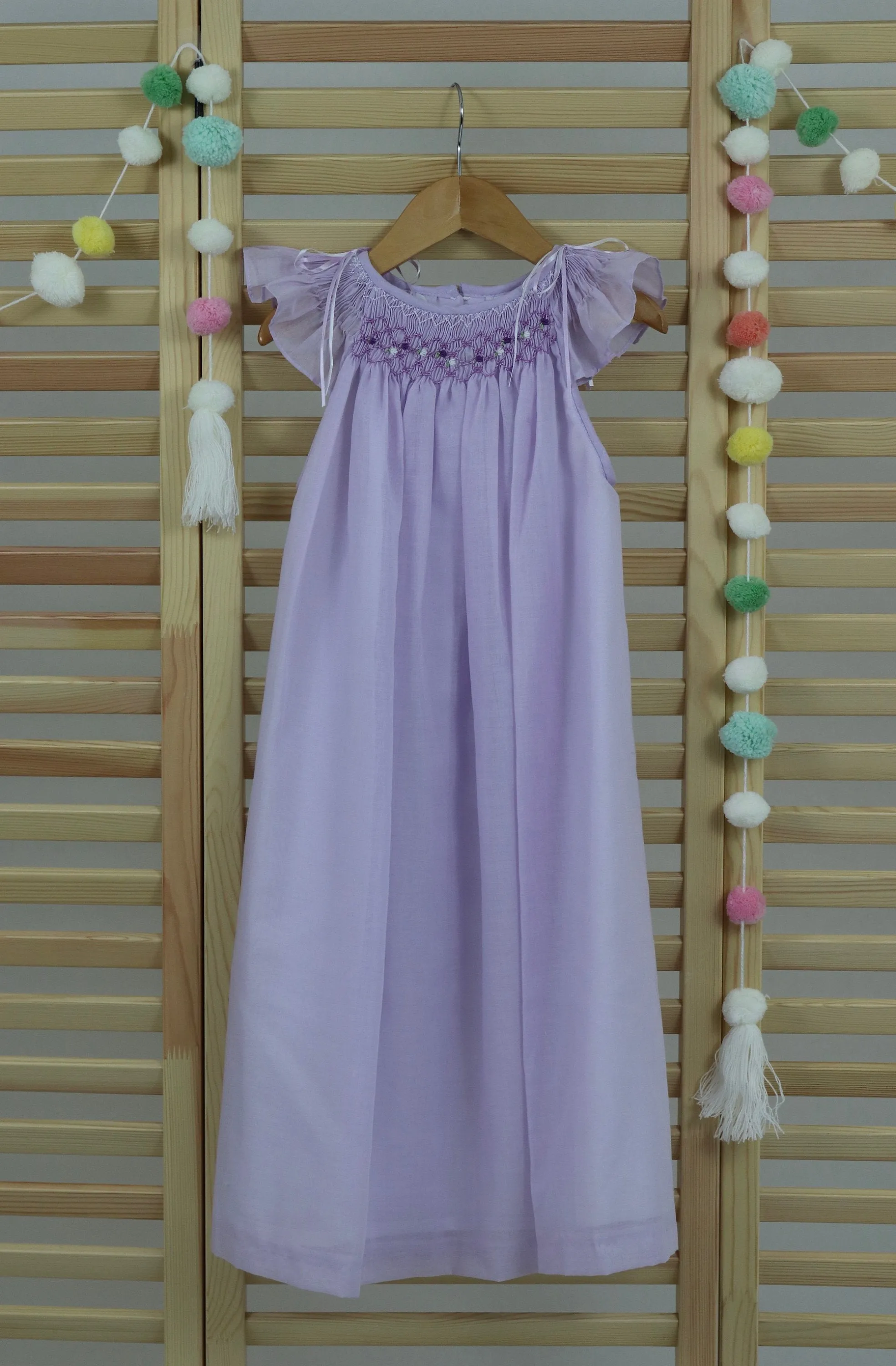 Flower Girl Dress Lavender Cotton Fabric Hand Smocked