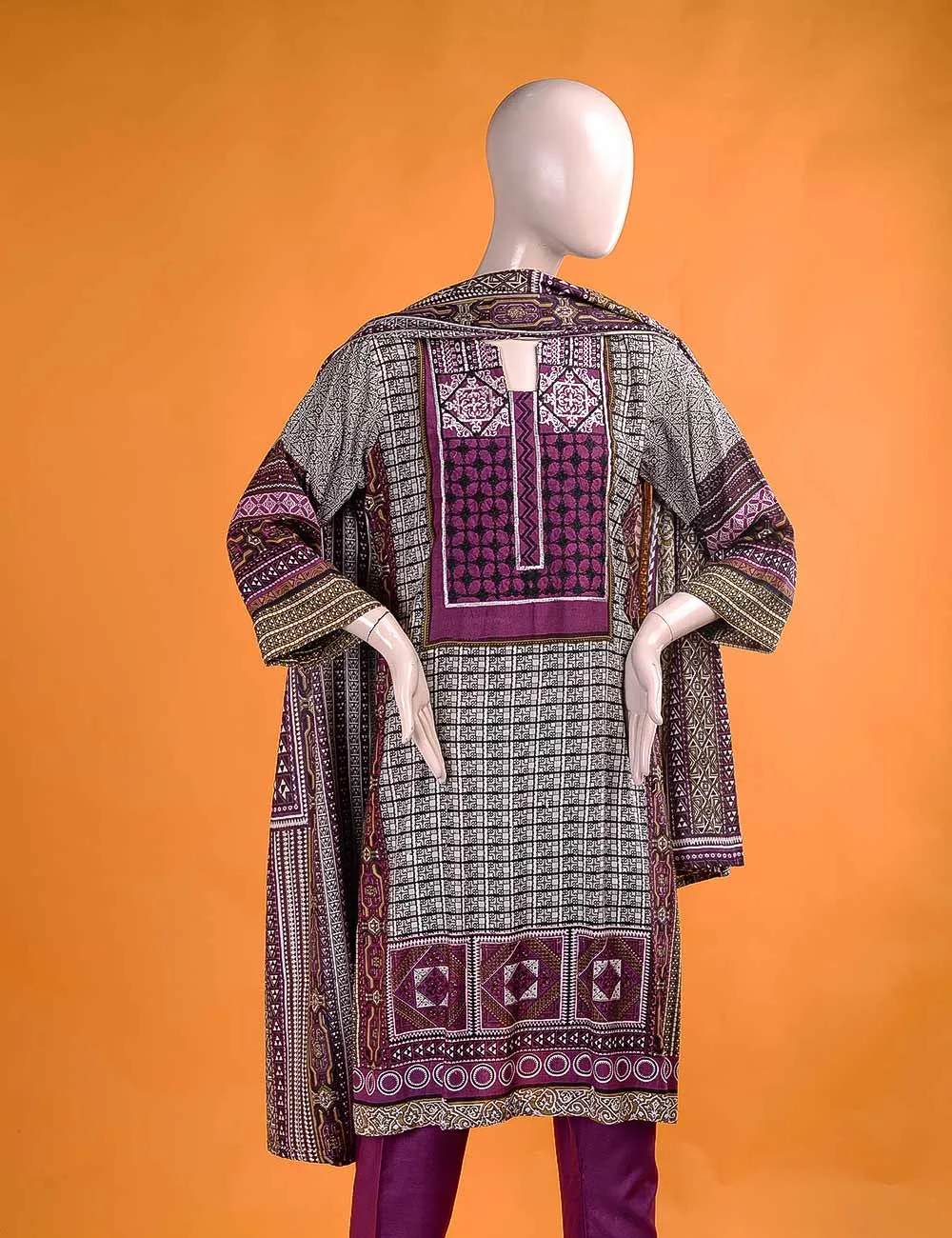 FR-5B - Motifs  |  Linen Embroidered & Printed Unstitched Dress