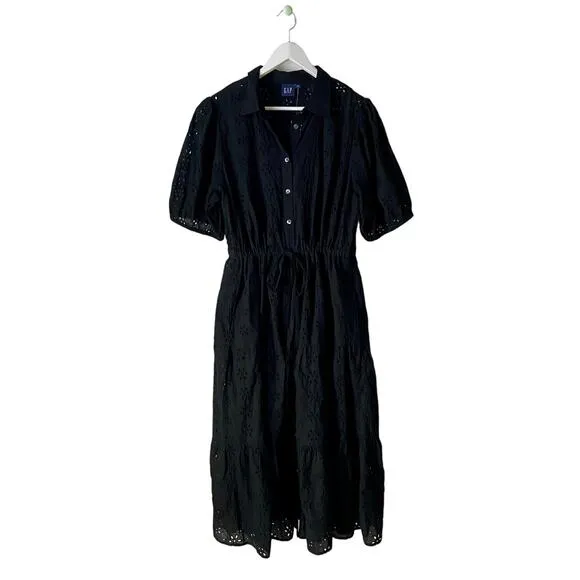 Gap Black Cotton Eyelet Maxi Dress Size Large (NWT)