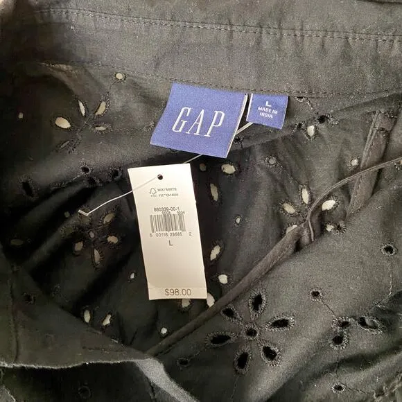 Gap Black Cotton Eyelet Maxi Dress Size Large (NWT)
