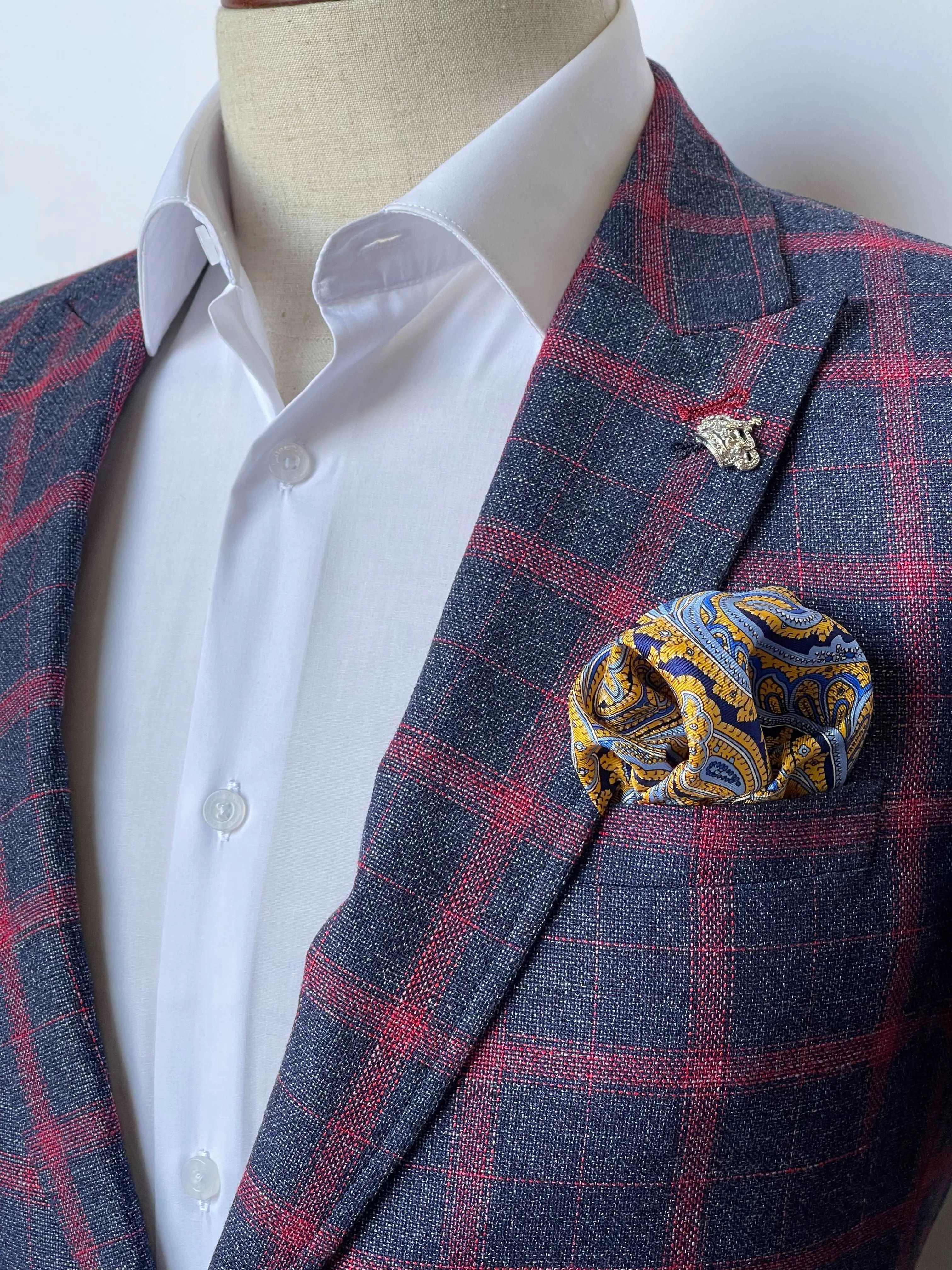 Giovanni Testi 1 Button Peak Lapel Plaid Suit GTRVL1P-7037 NAVY/FUSIA (R23-B)