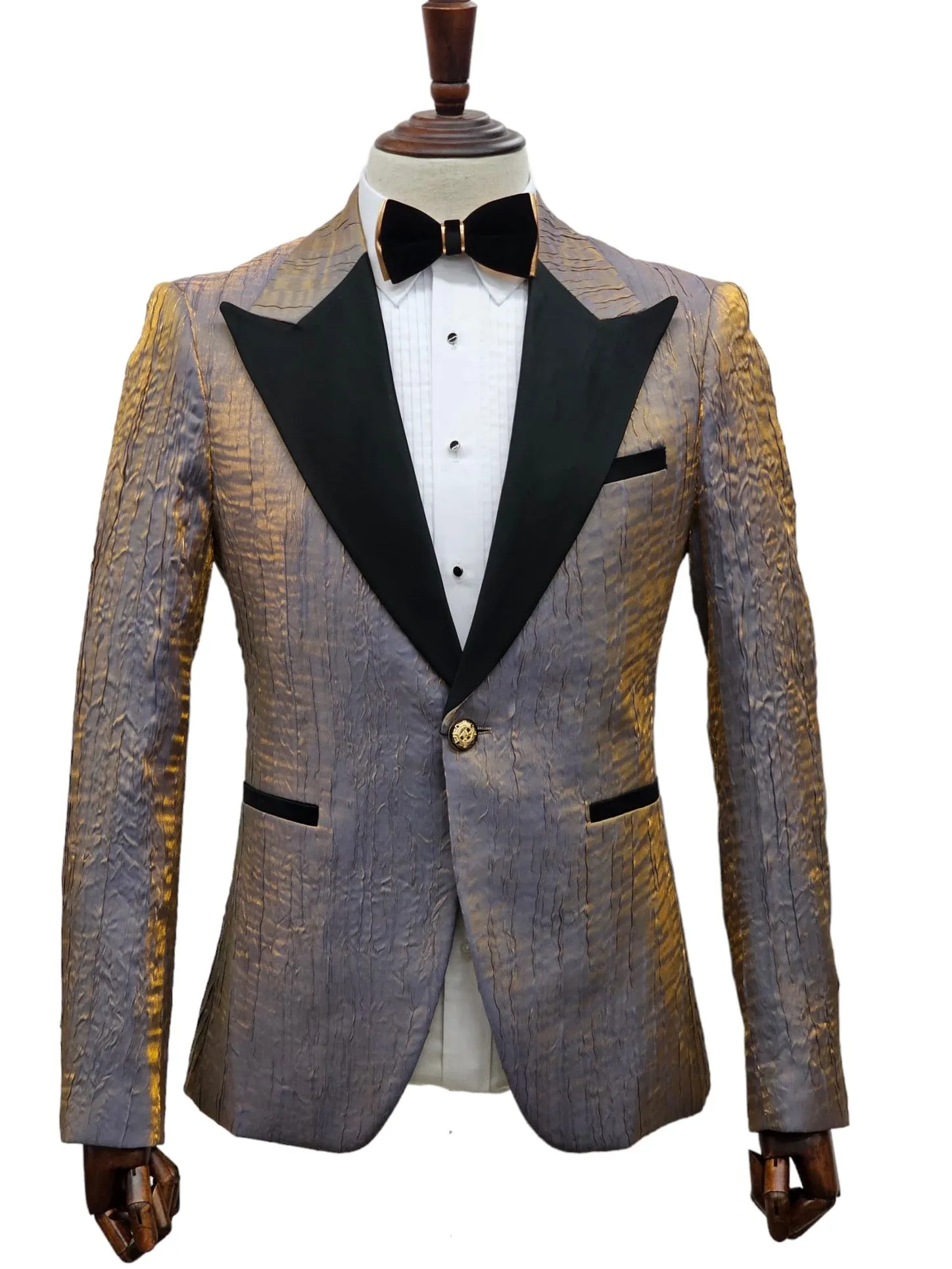 Giovanni Testi 1 Button Peak Lapel Slim Fit Iridescent Tuxedo EF1PX-6115 GOLDISH