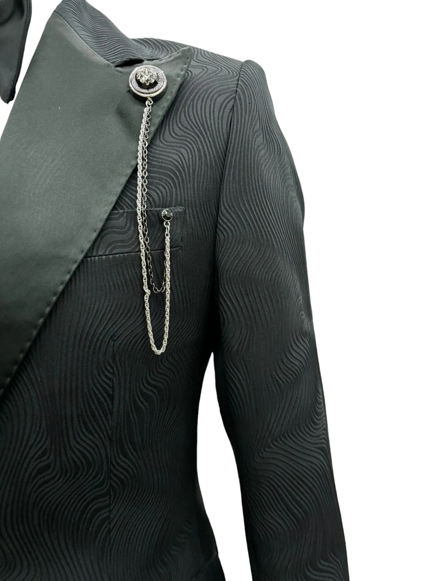 Giovanni Testi 1 Button Peak Satin Lapel Suit GT1PX-D566 Black